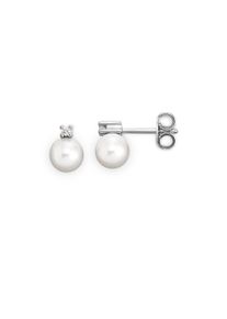 OROLINO Damen Paar Ohrstecker "Gold 585 mit 2 weißen Akoya-Perlen und 2x Brillant zus. 0,04ct.", ONE-SIZE, 0,04 ct SI = kleine Einschlüsse, Gold,