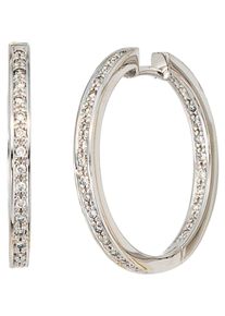 Jobo Damen Paar Creolen, SI = kleine Einschlüsse, Weißgold 585-Diamanten, weiß, Weißgold 585, Diamanten, Ohrringe, rund 585 Weißgold mit 50 Diamanten
