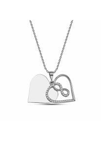 dKeniz Damen Kette mit Anhänger "925/- Sterling Silber Herzkette", 42cm + 3cm, Silber 925 (Sterlingsilber), L: 45cm B: 17.6mm, weiß, Silber 925