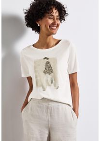 Street One Damen T-Shirt, weiß, casual, Gr. 38, bedruckt, Jersey, Obermaterial: 50% Baumwolle, 50% Modal, Shirts, mit Print und schimmerndem
