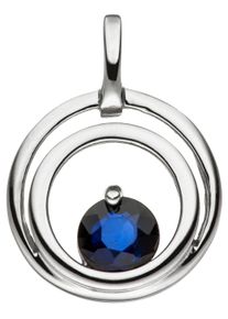 Jobo Damen Runder Anhänger, Weißgold 333, weiß, Weißgold 333, Schmuckanhänger, rund 333 Weißgold mit Safir