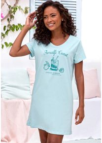 Vivance Dreams Damen Sleepshirt, Gr. 32, blau, Single Jersey, Obermaterial: 100% Baumwolle, modisch, Kleider, mit zart skizziertem Frontdruck