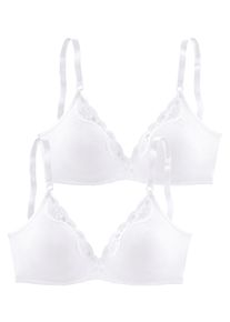 Petite Fleur Damen Bralette-BH, Gr. 70, weiß, Spitze, Obermaterial: 90% Baumwolle, 5% Elasthan, 5% Polyamid, klassisch, BHs, ohne Bügel aus Baumwolle