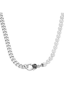Herren Collier "Panzerkette, schwarzer Achat oder Perle, Silber 925", 55cm, Silber 925 (Sterlingsilber), weiß, Giorgio Martello MILANO, Silber 925