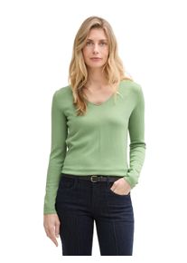 Tom Tailor Damen V-Ausschnitt-Pullover, grün, casual, Gr. XXXL, unifarben, Strick, Obermaterial: 60% Baumwolle, 40% Viskose, Pullover