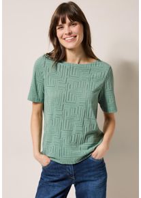 Cecil Damen T-Shirtmatcha grün, casual, Gr. XXL, gemustert, Web, Stoff, 60% Baumwolle, 40% Polyester, Shirts, mit U-Boot-Ausschnitt