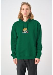 Cleptomanicx Herren Kapuzensweatshirt "Boxy Hooded WTFISH", grün, casual, Gr. M, bedruckt, 100% Baumwolle, Sweatshirts, Locker geschnitten