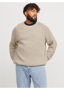 Jack & Jones PlusSize Herren Rundhalspullover "JJJONES KNIT CREW NECK PLS", weiß, modisch, Gr. 5XL, JACK & JONES PLUSSIZE, meliert, Strick, Obermaterial: 66% Polyester,