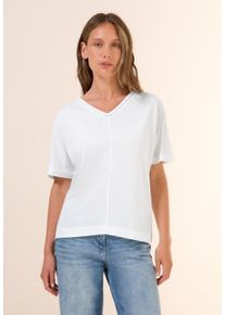 Cecil Damen T-Shirt, weiß, casual, Gr. XXL, unifarben, Web, Stoff, 50% Baumwolle, 50% Modal , Shirts, mit V-Ausschnitt