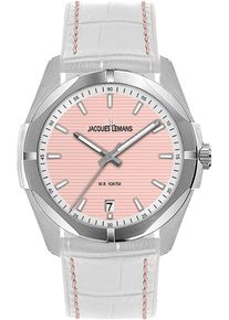 Jacques Lemans Damen Quarzuhr "Monte Carlo", weiß, Armbanduhren, Armbanduhr, Damenuhr, Datum, Leuchtzeiger, Lederarmband