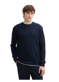Herren 2-in-1-Langarmshirt, blau, casual, Gr. L, Tom Tailor Denim, unifarben, Rippware, Obermaterial: 100% Baumwolle, Shirts, mit Rippstruktur