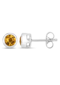 VIRA JEWELS Damen Paar Ohrstecker "925-Sterling Silber rhodiniert glänzend Citrin orange rund", ONE-SIZE, 0,8 ct, Silber 925 (Sterlingsilber), weiß,