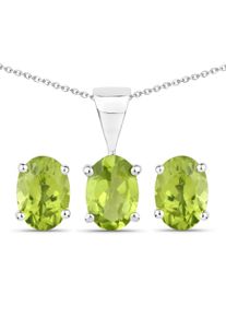 VIRA JEWELS Damen Paar Ohrstecker "Silber 925 rhodiniert Ohrringe und Halskette mit echtem Peridot", ONE-SIZE, 2,49 ct, Silber 925 (Sterlingsilber),