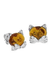 OSTSEE-SCHMUCK Damen Paar Ohrstecker "OSTSEE-SCHMUCK Ohrstecker Katze Ohrstecker Katze", 10 x 9mm, Silber 925 (Sterlingsilber), weiß, Silber 925