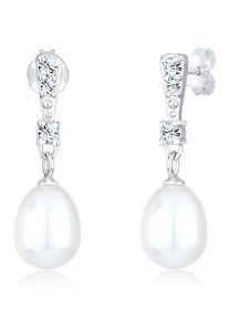 Elli Damen Paar Ohrhänger "Perlen Kristalle Elegant 925 Silber", OneSize, ohne Stein, Silber 925 (Sterlingsilber), weiß, Silber 925 (Sterlingsilber),