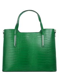 CLUTY Damen Henkeltasche, grün, Leder, Reptilienprägung, Taschen, echt Leder, Made in Italy