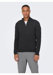 Only & Sons ONLY & SONS Herren Strickpullover "ONSALEX REG 12 HALF ZIP KNIT", blau, modisch, Gr. XXL, unifarben, Strick, Obermaterial: 100% Baumwolle, Pullover