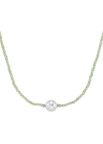 Smart Jewel Damen Collier "mit Edelstein-Kugeln + Muschelkern-Perle, Silber 925", 45cm, Silber 925 (Sterlingsilber), grün, Silber 925