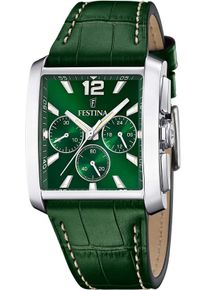 Festina Herren Chronograph, grün, Armbanduhren, Armbanduhr, Quarzuhr, Herrenuhr, Stoppfunktion, Lederarmband
