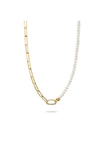 Thomas Sabo Damen Charm-Kette "Charm Club Connect: Perlen und Paperclip mit einem Connect Link", 45, Silber 925, recycelt-Perlen, B: 16,5mm, gold,
