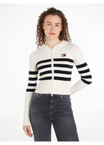 Tommy Jeans Damen Sweatjacke "TJW STRIPE ZIP THRU BADGE HOOD", weiß, casual, Gr. XL, gestreift, Sweatware, Obermaterial: 50% Viskose, 28% Polyester,