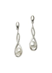 ZEEme Damen Paar Ohrhänger "Silber 925 rhodiniert mit weißen Perlen 7mm und Zirkonia-Steinen", ONE-SIZE, Silber 925 (Sterlingsilber), weiß, Silber