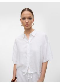 Véro Moda VERO MODA Damen Hemdbluse "VMLINN LINEN 2/4 SHORT SHIRT WVN NOOS", weiß, modisch, Gr. M, unifarben, Web, Obermaterial: 55% Leinen, 45% Viskose, Blusen