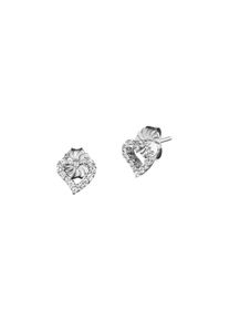 JULIE JULSEN Damen Paar Ohrstecker "925/- Sterling Silber rhodiniert Herz mit Zirkonia", ONE-SIZE, Silber 925 (Sterlingsilber), weiß, Silber 925