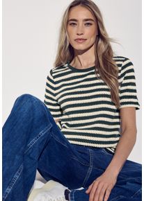 Street One Damen T-Shirt, grün, casual, Gr. 36, gestreift, Jersey, Obermaterial: 65% Baumwolle, 35% Polyester, Shirts, mit Streifen Muster
