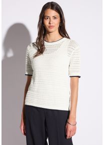 Street One Damen Strickpullover, weiß, casual, Gr. 34, gemustert, Web, 100% Baumwolle, Pullover, aus reiner Baumwolle