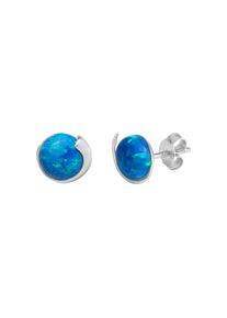 Vivance Damen Paar Ohrstecker "925/- Sterling Silber rhodiniert imit. Opal blau", ONE-SIZE, Silber 925 (Sterlingsilber), weiß, Silber 925