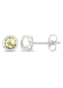 VIRA JEWELS Damen Paar Ohrstecker "925-Sterling Silber rhodiniert glänzend Lemon Quartz gelb rund", ONE-SIZE, 1,0 ct, Silber 925 (Sterlingsilber),