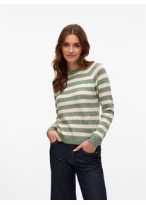 Véro Moda VERO MODA Damen Rundhalspullover "VMDOFFY LS O-NECK BLOUSE GA NOOS", grün, modisch, Gr. XS, gestreift, Strick, Feinstrick, Obermaterial: 94%