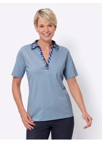 Classic Basics Damen Kurzarmshirt "Kurzarm-Shirt", blau, Gr. 54, geblümt, gemustert, mehrfarbig, 100% Baumwolle, Shirts