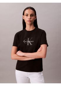 Damen T-Shirt "HERO SS CLASSIC MONOLOGO CNECK T", schwarz, feminin, Gr. L, Calvin Klein Jeans, unifarben, Jersey, Obermaterial: 100% Baumwolle,