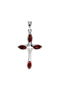 OSTSEE-SCHMUCK Damen Ketten-Anhänger "OSTSEE-SCHMUCK Anhänger Kreuz 30 x 19 mm", 38 x 19mm, Silber 925 (Sterlingsilber), 1.8 g, weiß, Silber 925