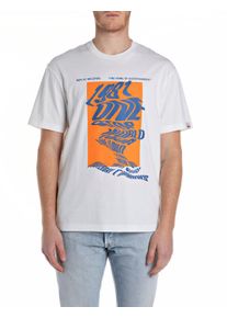 Replay Herren Print-Shirt, weiß, casual, Gr. L, bedruckt, Jersey, Obermaterial: 100% Baumwolle, Shirts