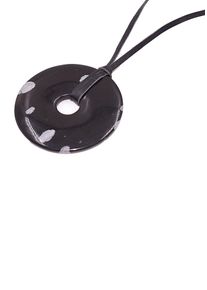 Firetti Damen Kette mit Anhänger "Schmuck Geschenk Donut", Leder, L: 90cm B: 3mm, schwarz-weiß, Leder, B:3mm, Halsketten, Made in Germany - mit Onyx,