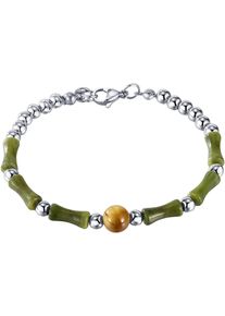 Firetti Armband "Schmuck Geschenk Edelstahl Armschmuck Erbskettengliederung Natursteine", Edelstahl, grün, Edelstahl, Armbänder, mit Jade, Tigerauge