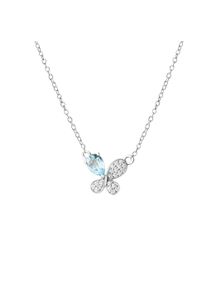 Vivance Damen Collierkettchen "925/- Sterling Silber rhodiniert Blautopas und Zirkonia", 42 + 3cm, Silber 925 (Sterlingsilber), L: 45cm, weiß, Silber