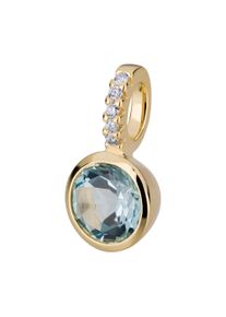 OROLINO Damen Ketten-Anhänger "Gold 585 mit 5x Brillant zus. 0,02ct. und Blautopas (beh.)", ONE-SIZE, 0,02 ct SI = kleine Einschlüsse, Gold, 0,6 g,