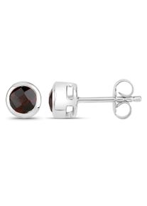VIRA JEWELS Damen Paar Ohrstecker "925-Sterling Silber rhodiniert glänzend Granat rot rund", ONE-SIZE, 1,1 ct, Silber 925 (Sterlingsilber), weiß,