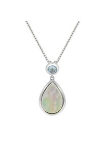 ZEEme Damen Kette mit Anhänger "Silber 925 rhodiniert 42+5cm Perlmutt weiß Topas blau", 42 + 5cm, Silber 925 (Sterlingsilber), L: 47cm B: 12.0mm,