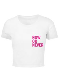 Merchcode Herren T-Shirt "Merchcode Damen Ladies Now Or Never Cropped Tee", weiß, klassisch, Gr. XL, bedruckt, 95% Baumwolle, 5% Elasthan, Shirts