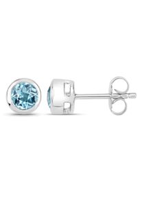 VIRA JEWELS Damen Paar Ohrstecker "925-Sterling Silber rhodiniert Glänzend Topas blau rund", ONE-SIZE, 1,2 ct, Silber 925 (Sterlingsilber), weiß,