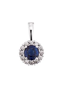 OROLINO Damen Ketten-Anhänger "Gold 585 mit 12x Brillant zus. 0,12ct. und Safir blau", ONE-SIZE, 0,12 ct SI = kleine Einschlüsse, Gold, 0,5 g, weiß,