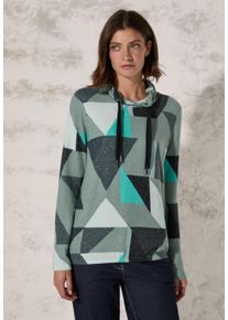 Cecil Damen Langarmshirt, grün, casual, Gr. XXL, bedruckt, Stoff, 67% Viskose, 28% Polyester, 5% Elasthan, Shirts, mit Tunnelzugband am Kragen