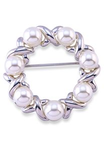 Firetti Damen Brosche "Schmuck Geschenk Ansteckschmuck Perlenbrosche", weiß, Metall, Broschen, mit Glasperle