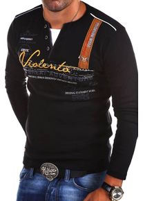 behype Herren Langarmshirt "ADVENTURE", schwarz, casual, Gr. M, bedruckt, bestickt, unifarben, 100% Baumwolle, Shirts, mit modischer Stickerei