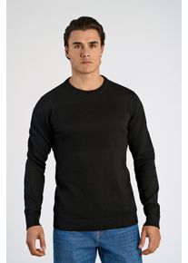 LINDBERGH Herren Strickpullover, schwarz, casual, Gr. L, unifarben, Strick, Obermaterial: 100% Baumwolle, Pullover, mit Struktur